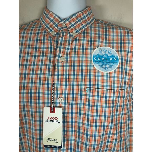 NWT Izod Men’s Button Down Shirt Size S Long Sleeve Orange Plaid - Picture 2 of 9